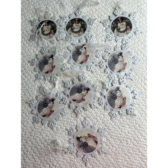 Snowman Snowflake Ornaments Made of Tin Set Of 10 - Picture 2 of 4